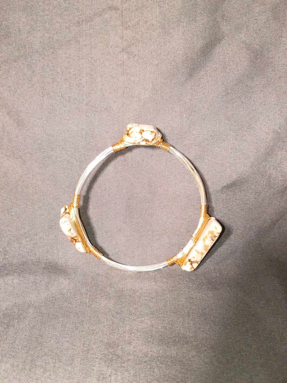White Marble Stone and Gold Wire Wrapped Women’s Bracelet